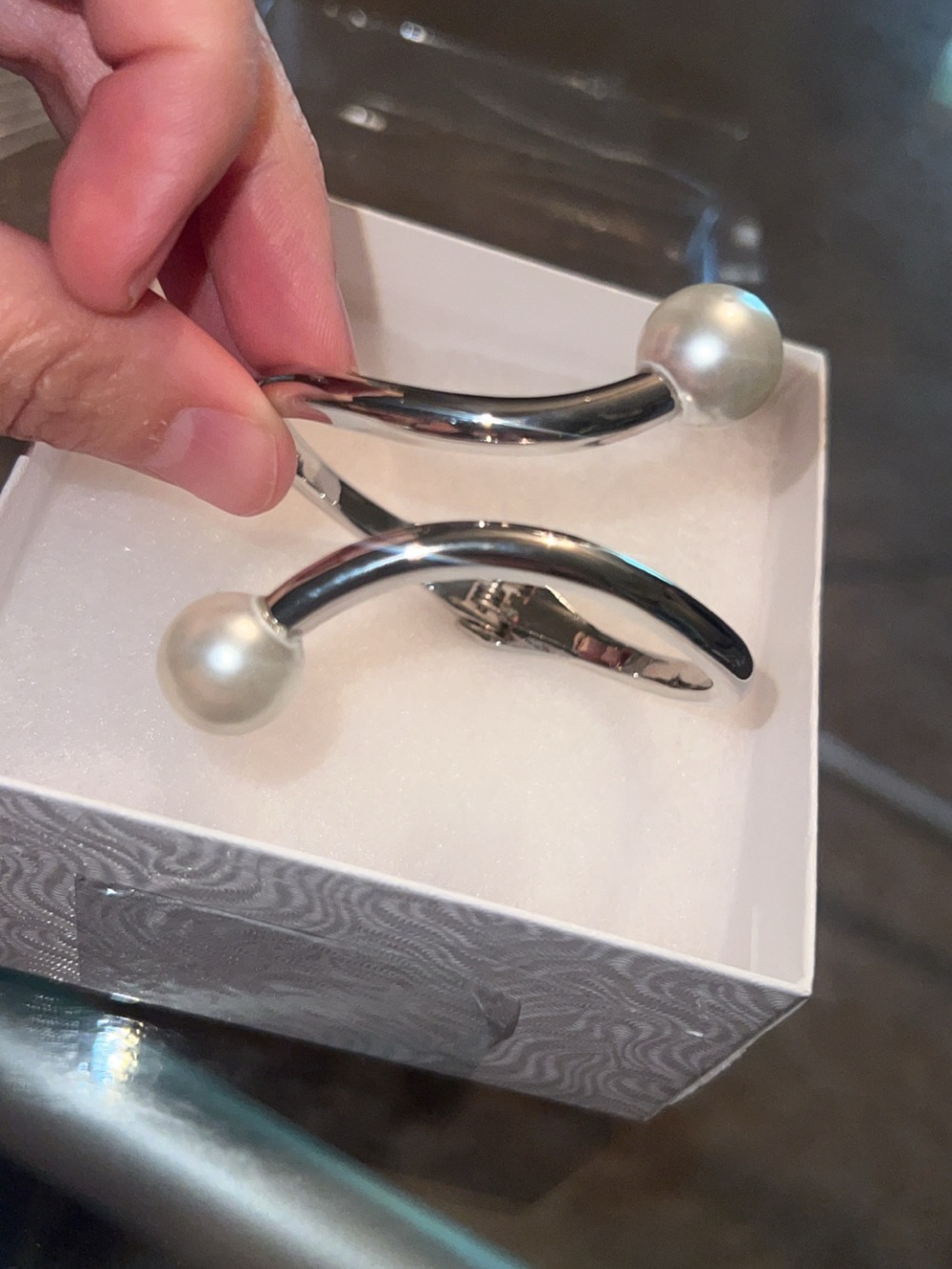 Treasure Jewels Double Pearl Silver Hinged Bracelet